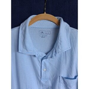 Peter Millar Polo Men's L Large Blue Stripe Pima Cotton Tournament Golf Shirt